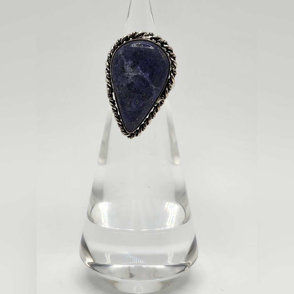 Lapis Lazul large natural stone ring.  Size 6.  Sterling silver unmarked